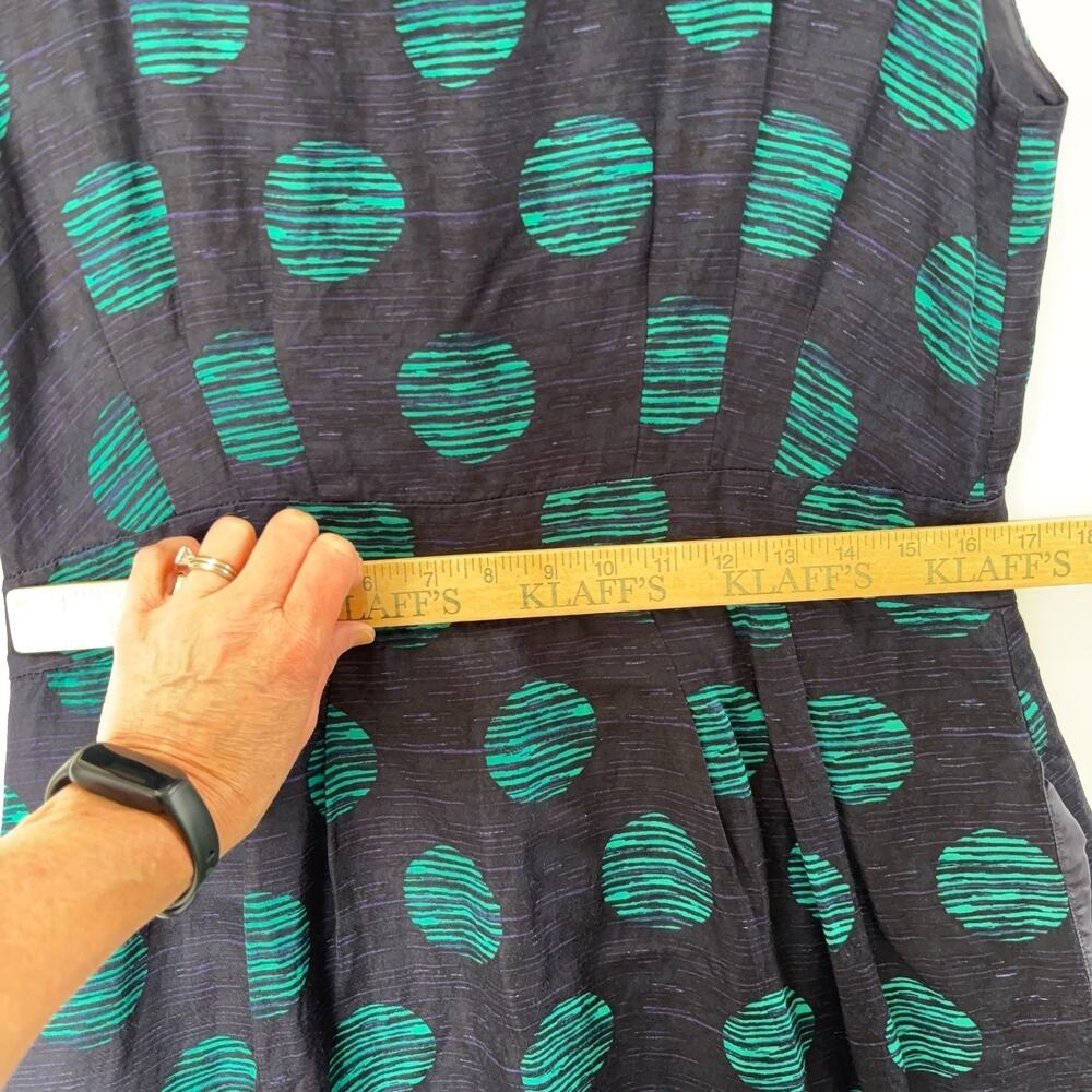 Banana Republic Polka Dot Linen Blend Dress Blue Green Sleeveless Womens 14 - Picture 13 of 15